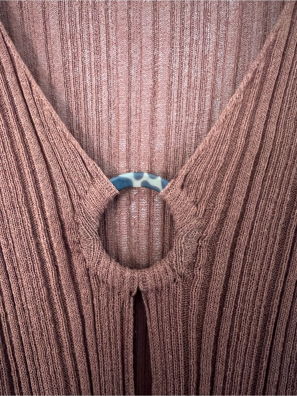 l*space Brown Ribbed V-Neck Swim Coverup with Front Ring Detail - Picture 4 of 5